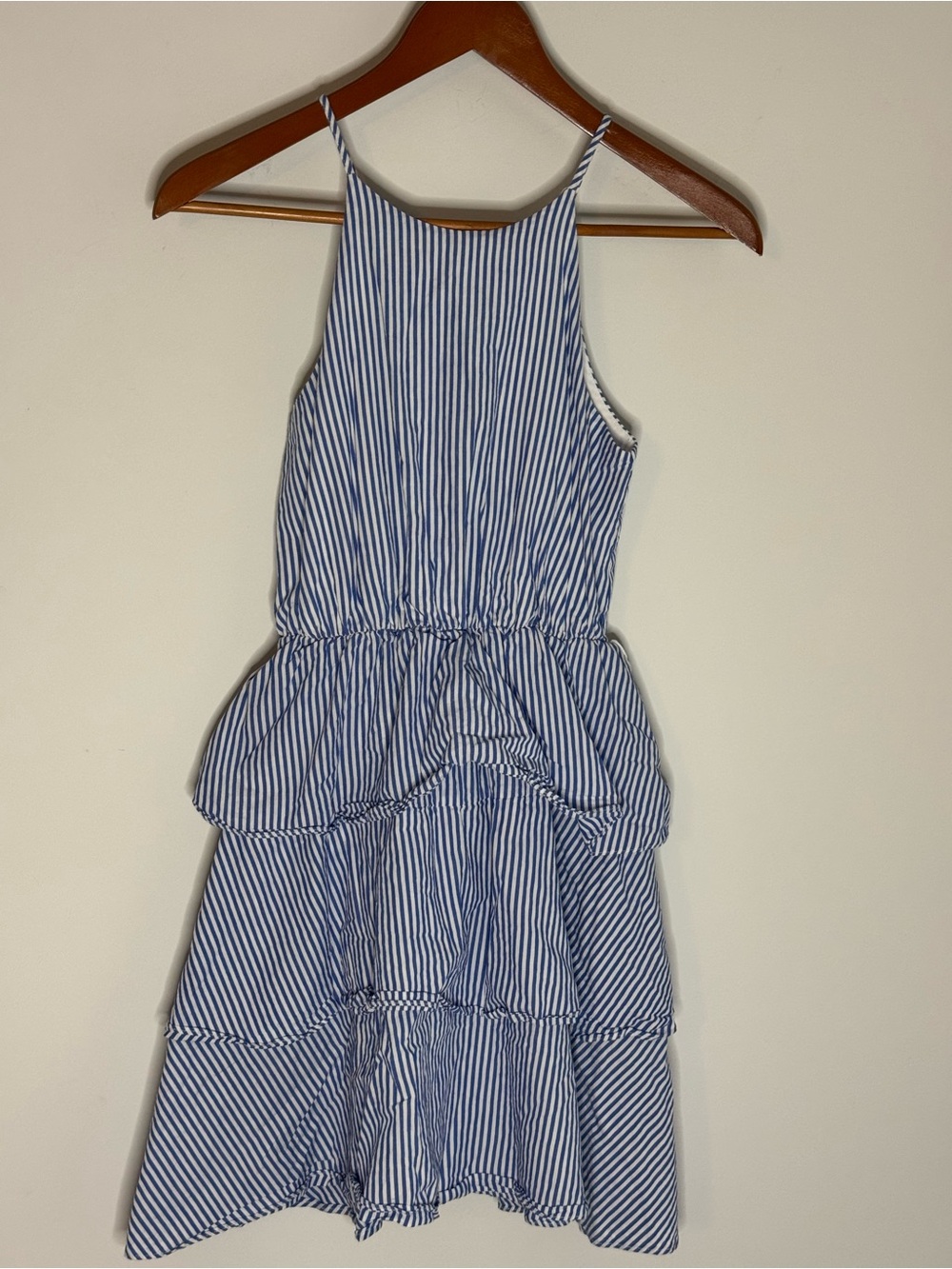 Soprano Blue and White Striped Tiered Mini Dress